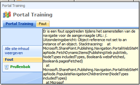 Foutmelding menu