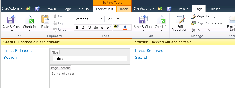 Edit page screenshot with feature enabled and disabled