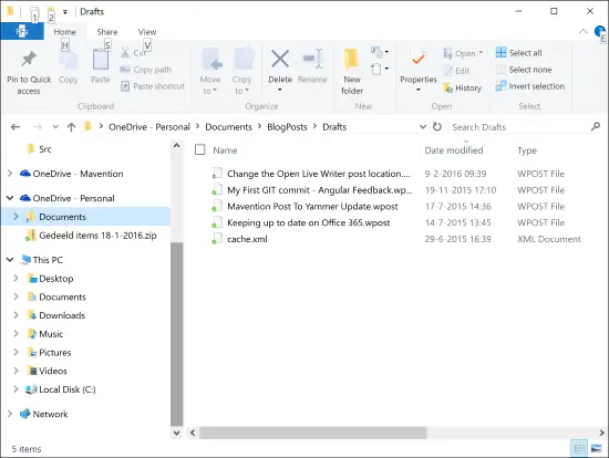 Open Live Writer drafts saved to OneDrive