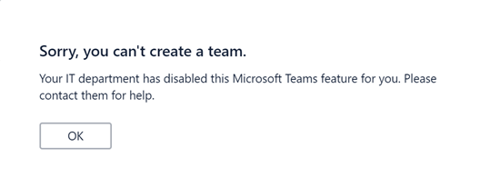 Group & Plan creation disabled in Teams