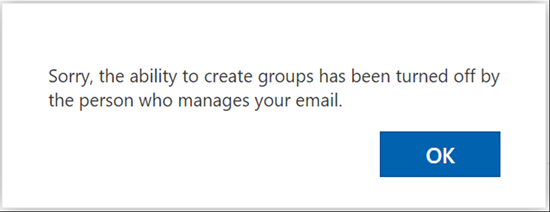 Group & Plan creation disabled in OWA