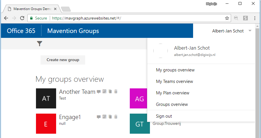 Mavention Groups MSGraph Sample
