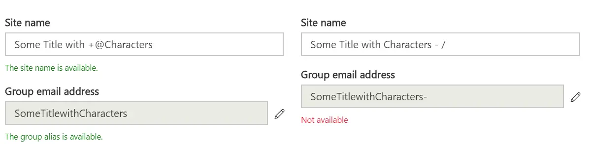 Unavailable characters in groups