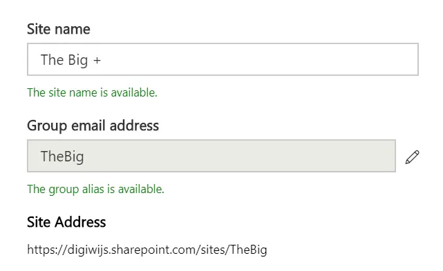 Site creation form