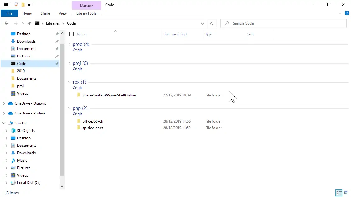Library view in File Explorer