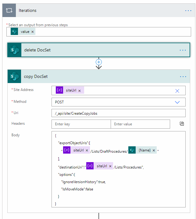 Power Automate to Copy and Move Document sets using REST header image