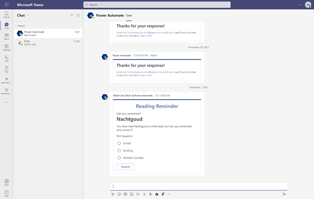 Microsoft Teams ChatBot with Adaptive Card
