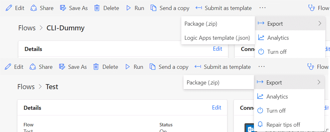Missing option to export Flow to Logic App