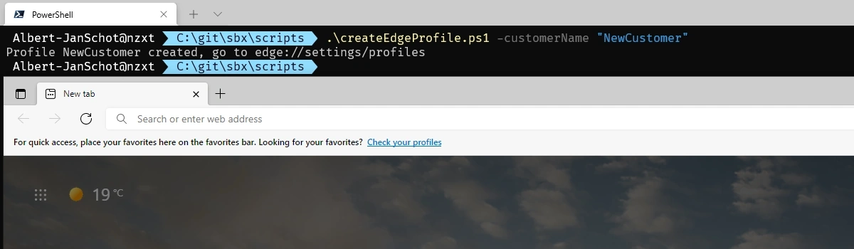 Result of executing the PowerShell script: A new Edge profile