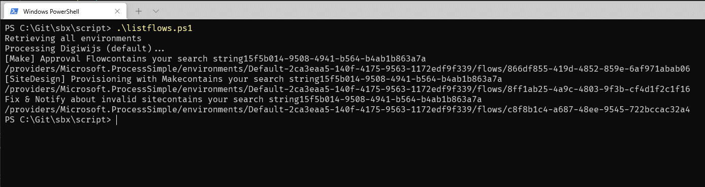Flows that contains the search string
