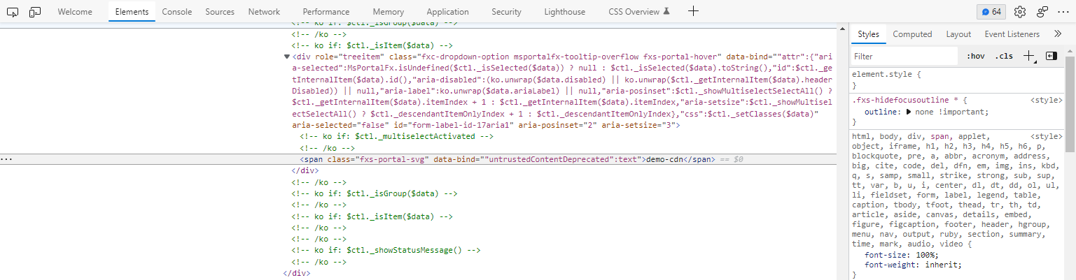 Azure UI HTML not showing what resources are being used