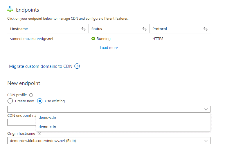 Azure UI shows the CDN profile name for both resource groups