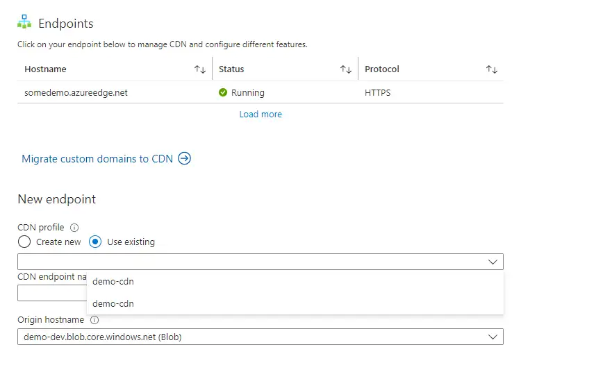 Azure UI shows the CDN profile name for both resource groups