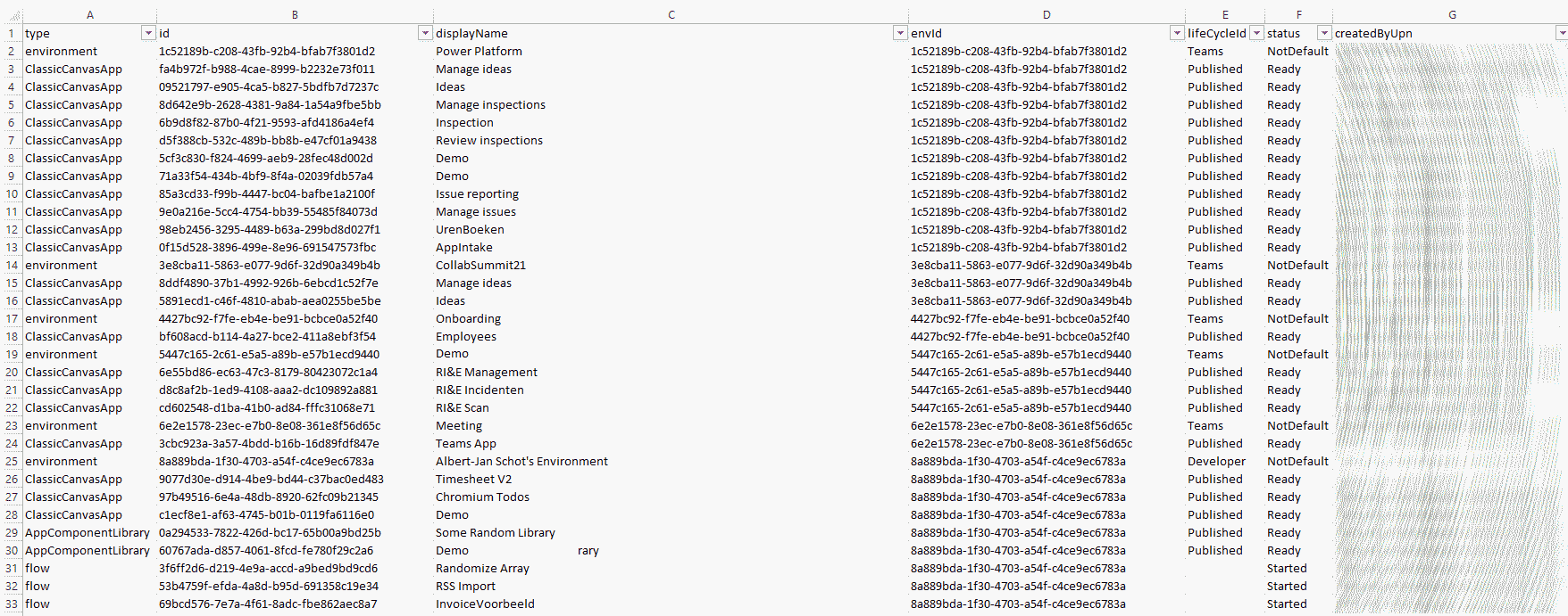 Power Platform report results in Excel