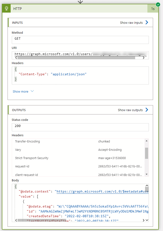 Succesfull Graph Call with the e-mails we are requesting