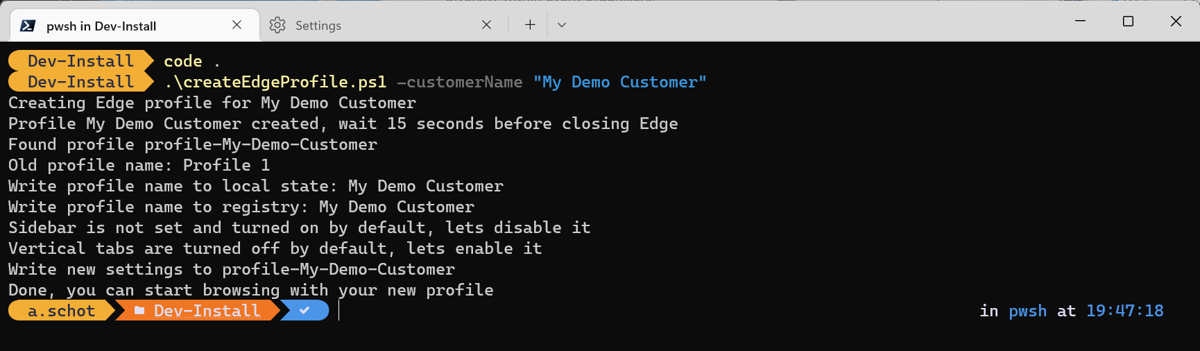 Calling the script in Windows Terminal